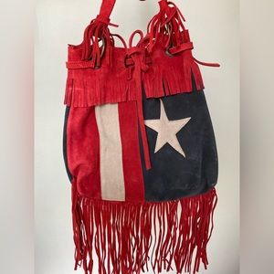 NWT Sheryl Crow Suede Fringe Flag Bag